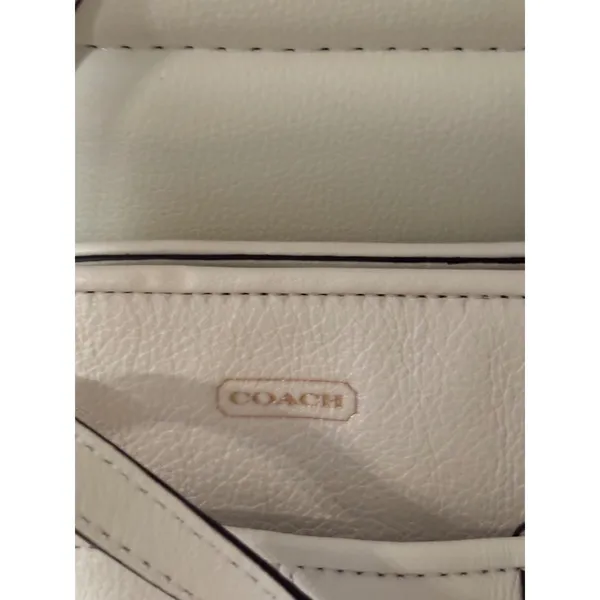 Coach White Pebbled Leather‎ Tote Bag Gold Hardware Crossbody Bag vintage - Image 2
