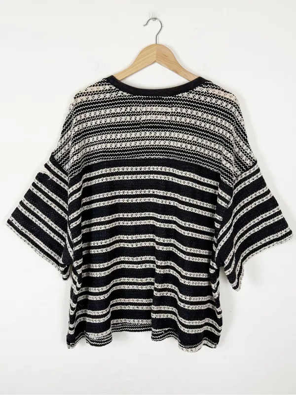 Free People We The Free Fun in the Sun Black & Cream Striped Star Knit Top - Image 4