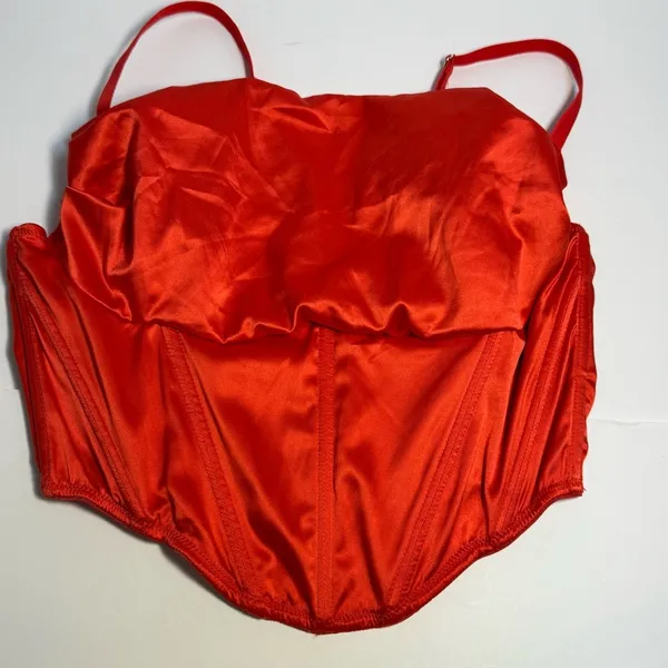 Urban Outfitters Red Satin Corset Bustier Crop Top Zip Back M - Image 8