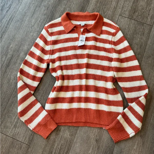 AMERICAN EAGLE Striped Orange and Cream Sweater - Image 2