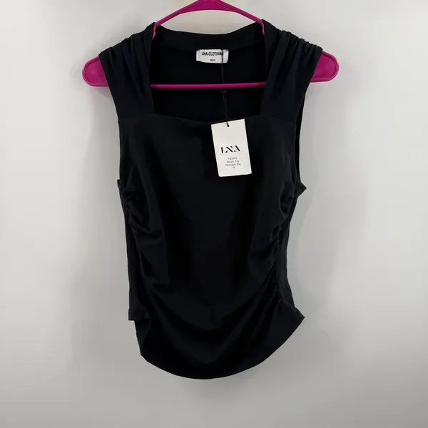 LNA Amani Tank Top SZ Medium NWT Midnight Sky Ruched Sleeveless Square Neck - Image 12