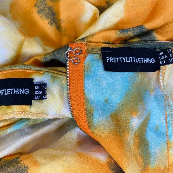 Pretty Little Thing Orange Yellow Abstract Tie Dye Tank Top Skirt Set - Image 8