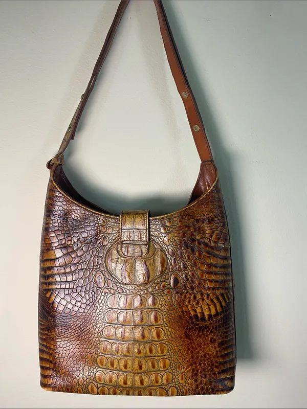 Brahmin vintage Brown Croc-Embossed Leather Shoulder Bag - Image 3
