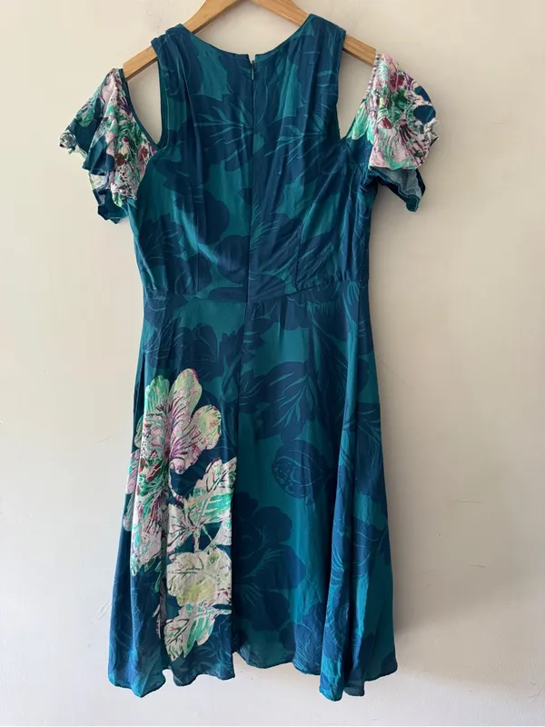 Maeve Anthropologie Elia Open‎ Shoulder Teal Floral Dress - Image 7