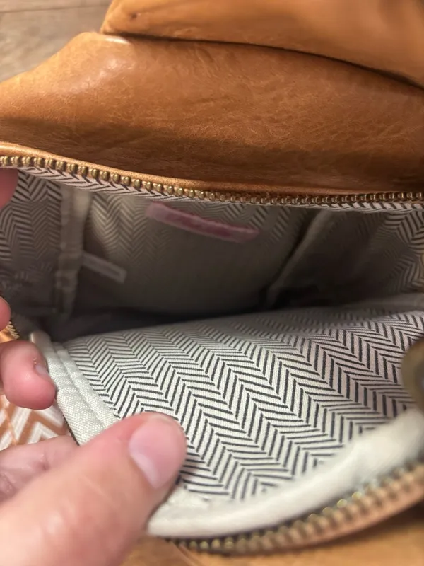 Pink Lily Tan Crossbody Sling Bag with Patterned Strap - Image 2