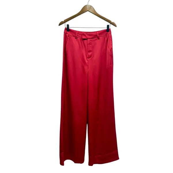 Lulus Modern Approach Red Satin Wide-Leg Pants size Medium NWT - Image 3