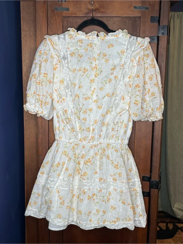 Sabo Skirt Womens Floral Mini Dress Small Ivory Lace Puff Sleeve Cottagecore Boh - Image 4