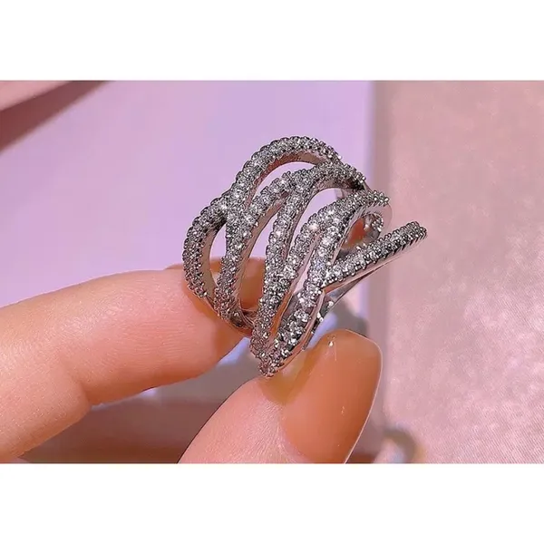 Iced‎ Multi Layer Simulated Diamond Adjustable Ring | 925 Sterling Silver - Image 6