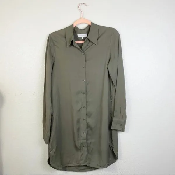 WAYF‎ Olive Green Long Sleeve Button Down Dress Small - Image 6