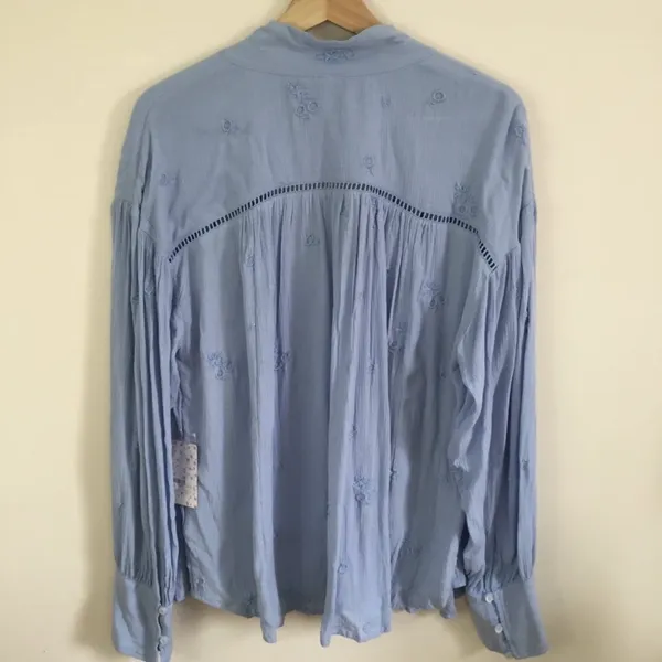 Free People Light Baby Blue Wishful Moments Tie Neck Tunic Top NEW - Image 8