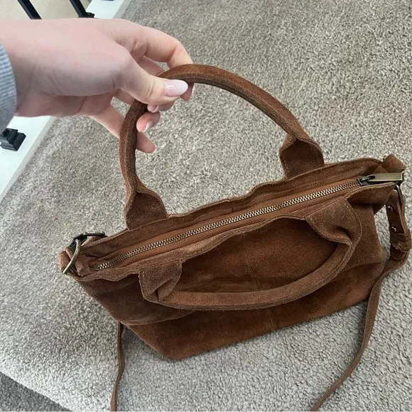 Urban Outfitters Purse Small Suede Leather Cross Body and Top Handles Zip Close - Image 7