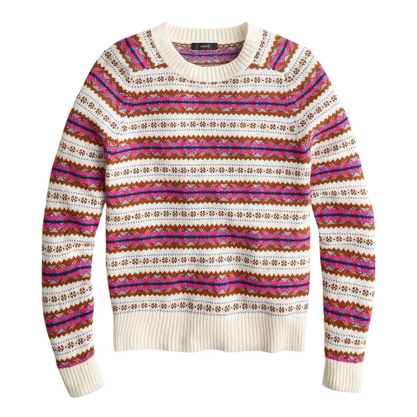 J.Crew Striped Fair Isle Crew Neck Sweater Sz SM Cozy Cabincore - Image 2