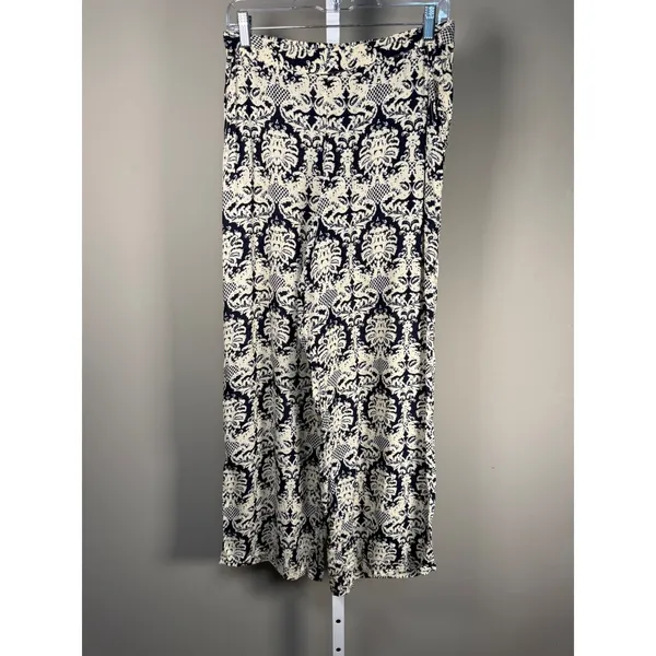 Solitaire Blue Ivory Print Wide Leg Palazzo Pants Rayon‎ Boho Medium - Image 3