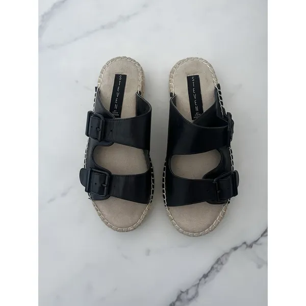 Steven By Steve Madden Black Lapis Espadrille Leather Platform Sandal Size 7 Boho Chic - Image 4