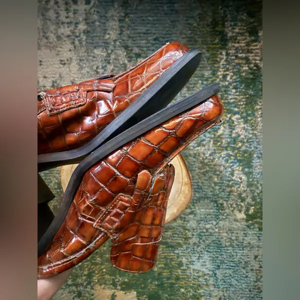 Vintage 90s American Eagle Kimmy fringe faux croc mule loafers, size 7M - Image 8