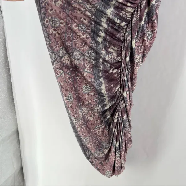 Free People Jasmine Boho Ruched‎ Bodycon Dress Soft Purple Floral Print Keyhole - Image 7
