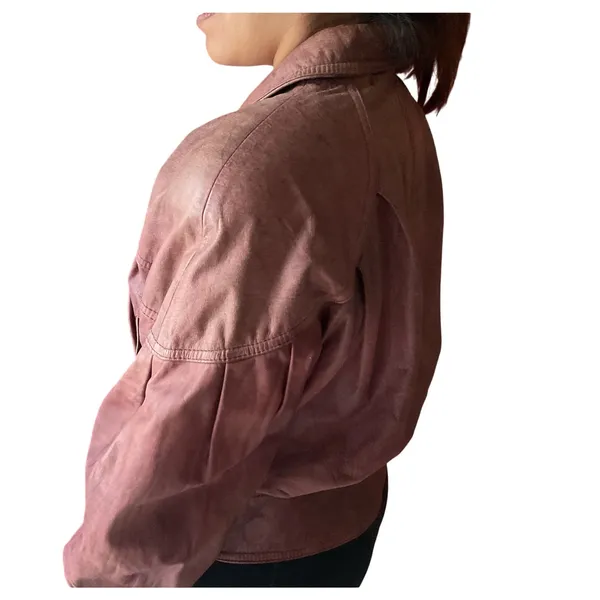 Vintage 80s Winlit Burgundy Leather Wrap Jacket Belted Power Shoulders M - Image 8