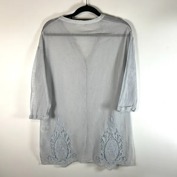 Anthropologie Meadow Rue Mesh Lace Embroidered Shirt Top Sz L Cottagecore Blue‎ - Image 9