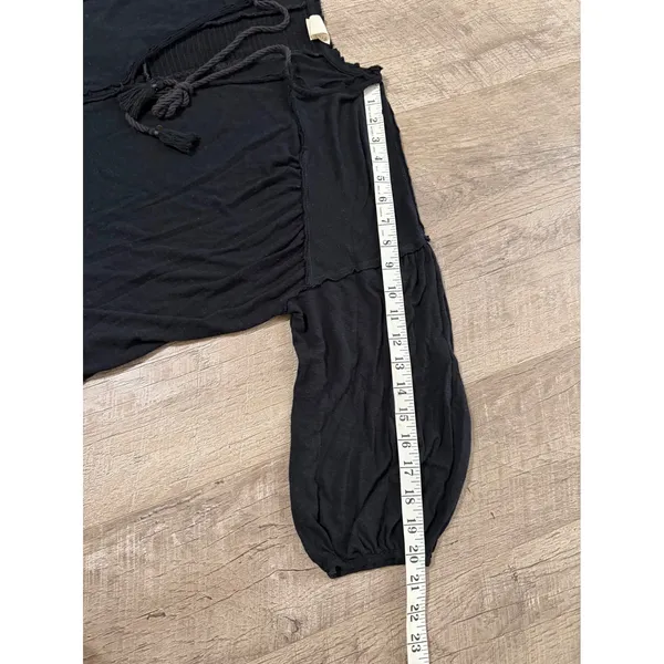 Free People We The Free Black Tassel Tie V-Neck Linen Blend‎ Top Size M - Image 14
