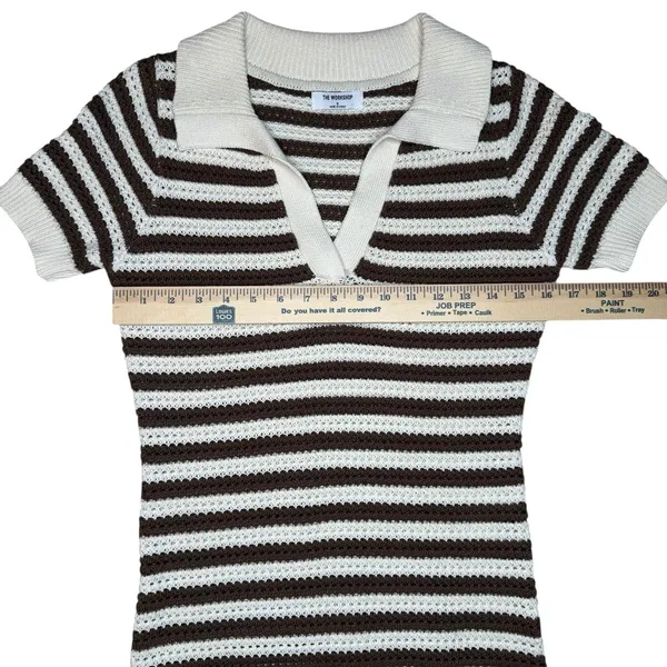 The Workshop Crocheted Midi Dress S Brown Striped Collared Retro Cotton Knit‎ - Image 7