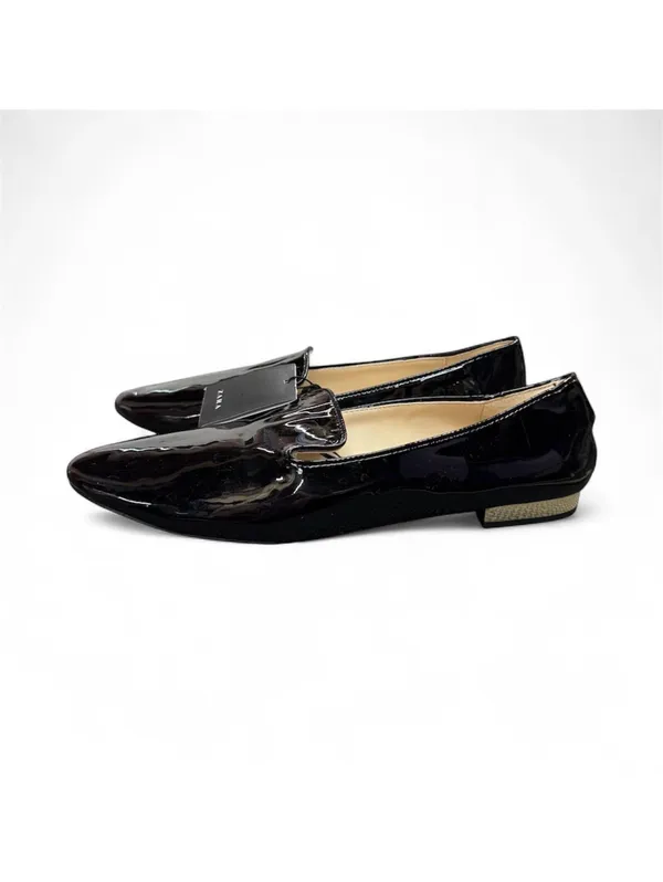 (RC) Zara Women's Black Patent Leather Slip On Flat Loafers Gold Heel Size 41 EU - Image 2
