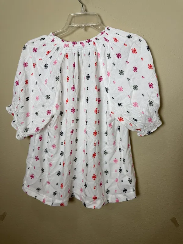 LOFT Outlet Balloon Sleeve Embroidered Peasant Top Blouse Shirt Size Medium - Image 7