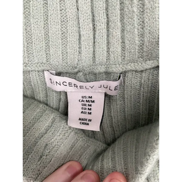 Sincerely Jules Womens Knit Pants Sage Green Ribbed Loungewear Medium - Image 4