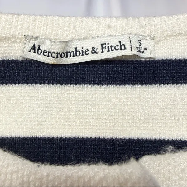 Abercrombie &‎ Fitch Gold Button Striped Cardigan Sweater in White Navy Size S - Image 3