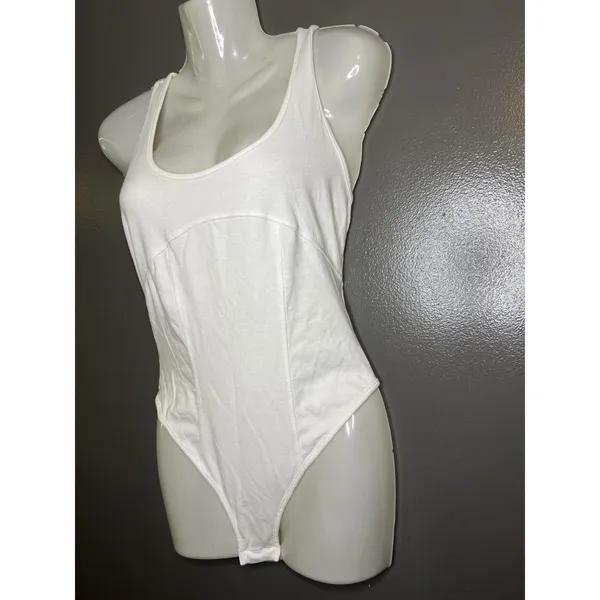 Free People Bodysuit Womens Small White Racerback Scoop Neck Stretch One Piece - Image 4
