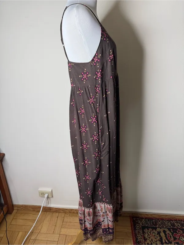 Natural Life Bohemian Brown and Pink Floral Wide Leg Romper - Image 3