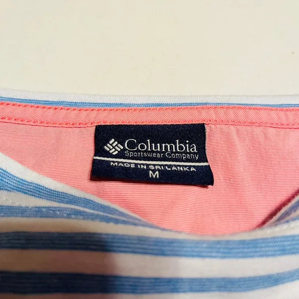 Columbia PFG Blue White Stripe 3/4 Sleeve Women Medium Shirt Top Nautical Summer - Image 2