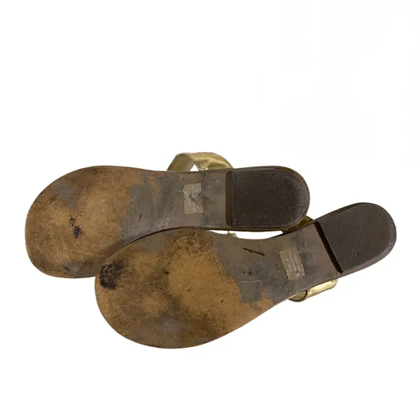 Express Gold Faux Leather With Clear Plastic Crystals Thong Sandals (8) - Image 7