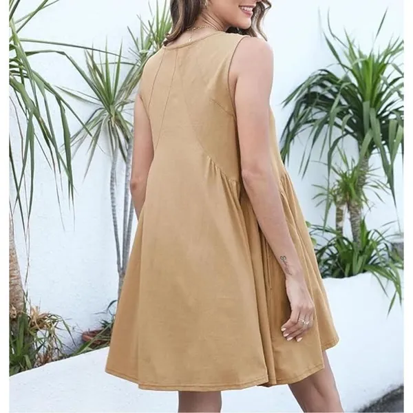 NEW 100% Cotton V Neck Tank Dress Loose Fit Casual Mini Dress Pockets XL - Image 2