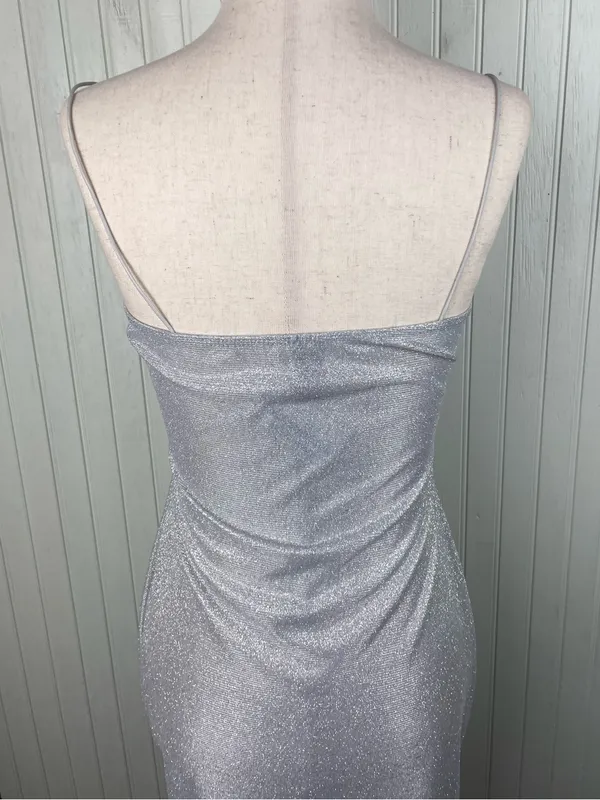 NEW Windsor Silver Glitter Sparkle Slip Dress with Cowl Neck Size Medium Fairy - Image 14