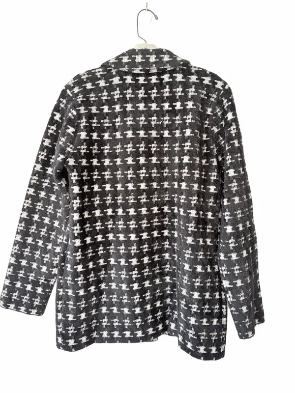 NVLT Fuzzy Knit Houndstooth BlacK White Two Button Blazer Jackets medium small - Image 2