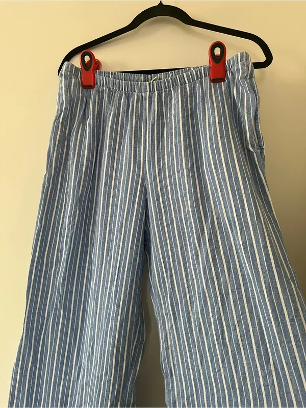 A New Day Blue White Striped Linen Blend Wide Leg Pants Medium Coastal Euro Summer Beachy - Image 2