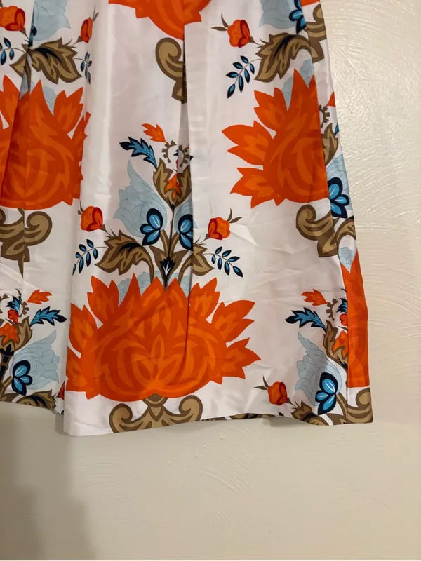 Talbots Bare Silk Floral A-Line Skirt Orange Blue Size 4 Belted - Image 8