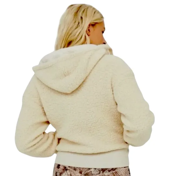 Aerie Offline Sherpa Teddy Jacket Oatmeal Cream Cropped Hoodie Small - Image 2