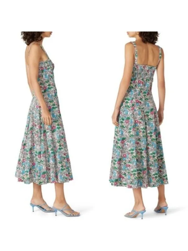 S/W/F Apron Maxi Dress S Lush Floss Multicolor Floral Square Neck Boho Tropical - Image 3