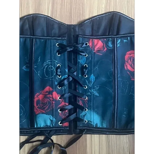 Gothic Skull & Red Rose Overbust Corset Top Size L - Image 3