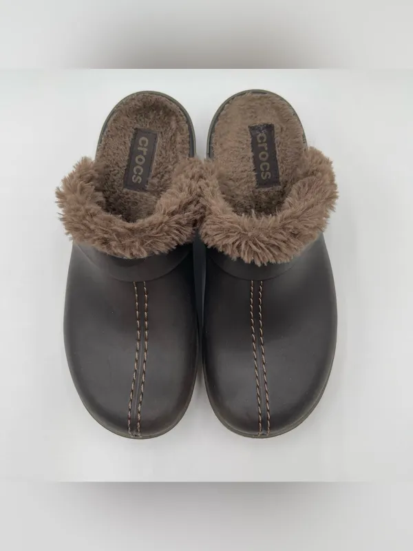 CROCS Cobbler Eva Clogs Heeled Mules Faux Fur Women’s Sz 7 Slip On Casual - Image 6