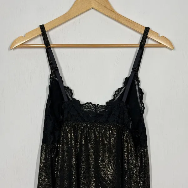 Cabernet Babydoll Tank Top Size XL Black Gold Floral Lace Metallic Lingerie Sexy - Image 5
