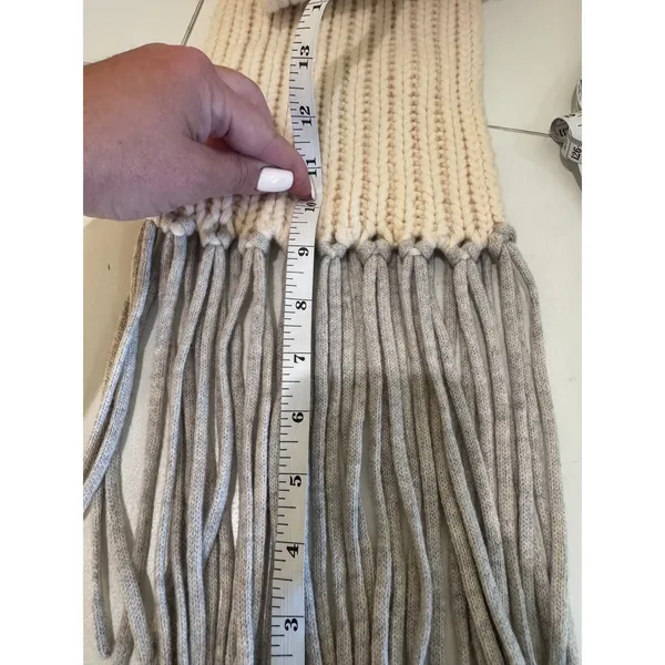 J Crew Scarf Women OS Cream Ribbed Wool Cashmere Fringe Winter Classic Luxury - Image 4