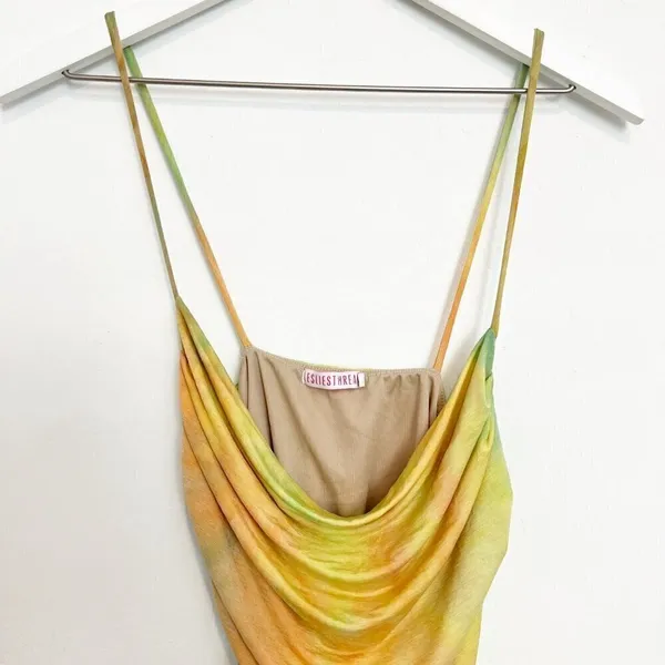 Tie Dye Dress Size S Rainbow Ruched Side Tie Adjustable Bodycon Mini‎ Gown Disco - Image 2