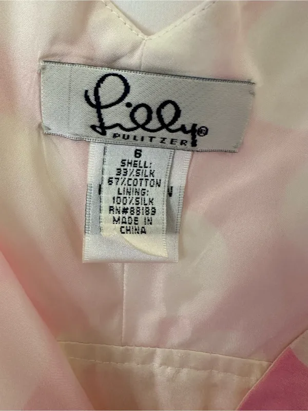 Lilly Pulitzer Pink/White Polka Dot Fit & Flare V-Neck Satin Dress Size 6 - Image 2