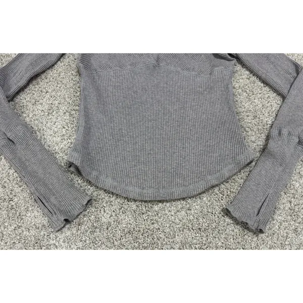 Free People Movement Ribbed Long Sleeve Fitted Top Thumbholes Gray Size L - Image 3