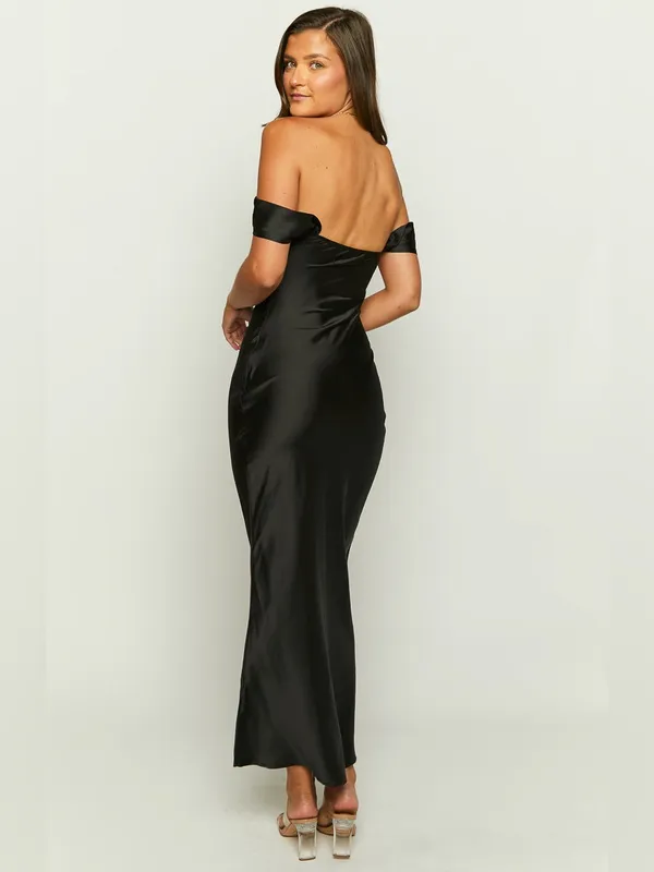 Beginning Boutique Ella Black Off Shoulder Formal Maxi Dress Size 4 New with tag - Image 5