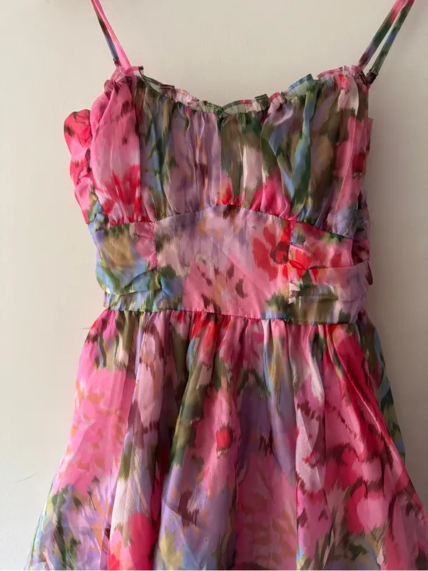 Lulus Evonne Pink Abstract Floral Tiered Mini Skater Dress - Image 3