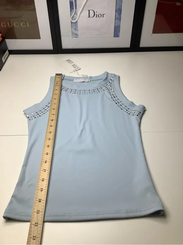 Muy Muy Fancy Light Ice Blue Embellished Sleeveless Tank Women’s Size M NWT - Image 5