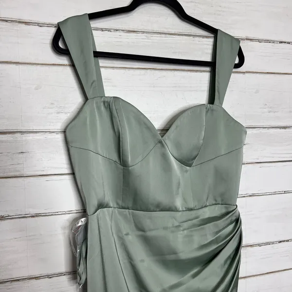 Azazie Agave Green Sheath Sweetheart Neckline Stretch Satin Dress Size 12 - Image 9